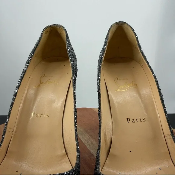 Christian Louboutin Very Prive peep-toe pumps silver glitter finish 38.5 8.5